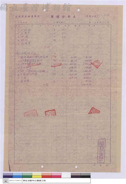單價分析表藏品圖，第1張