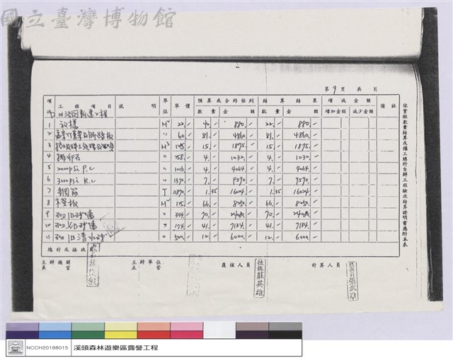 實驗林管理處營繕工程結算明細表藏品圖，第1張