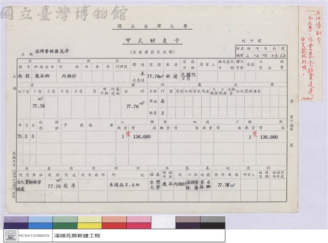 甲式財產卡藏品圖，第1張