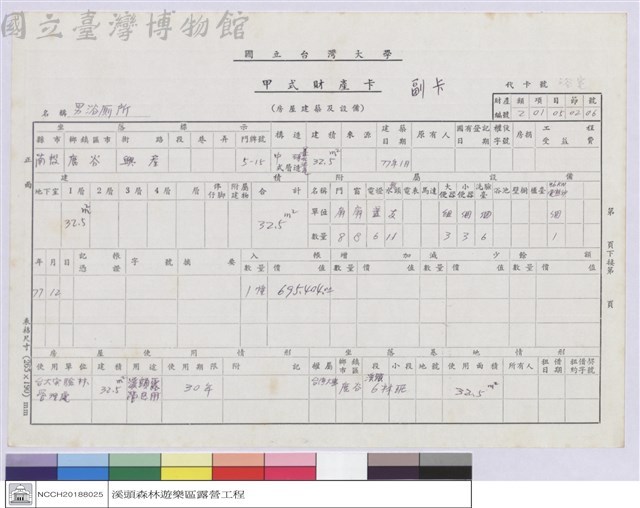 甲式財產卡-男浴廁所藏品圖，第1張