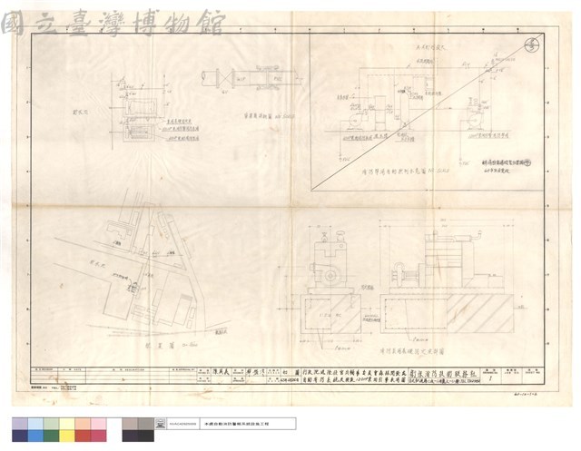 貯水池、配置圖、管接頭,消防泵浦基礎固定座詳細圖、消防幫浦自動控制示意圖藏品圖，第1張
