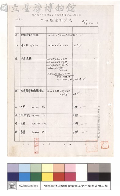 工程數量計算表藏品圖，第1張