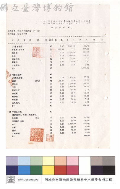 單價分析表藏品圖，第1張
