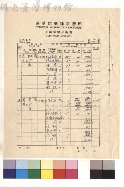 工程單價分析表藏品圖，第1張