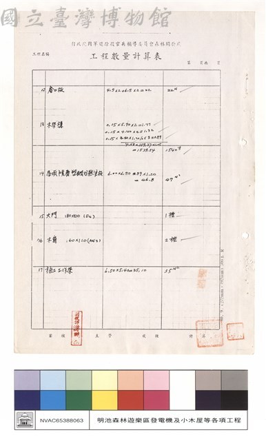 工程數量計算表藏品圖，第1張