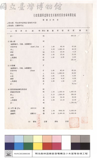 單價分析表藏品圖，第1張