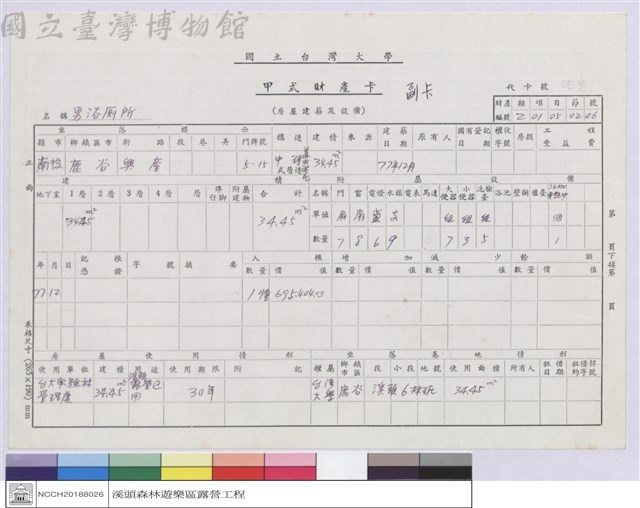 甲式財產卡-男浴廁所藏品圖，第1張