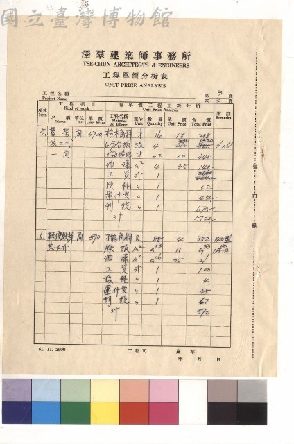 工程單價分析表藏品圖，第1張