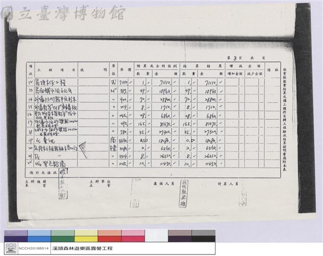 實驗林管理處營繕工程結算明細表藏品圖，第1張
