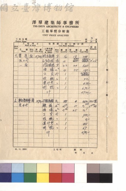 工程單價分析表藏品圖，第1張