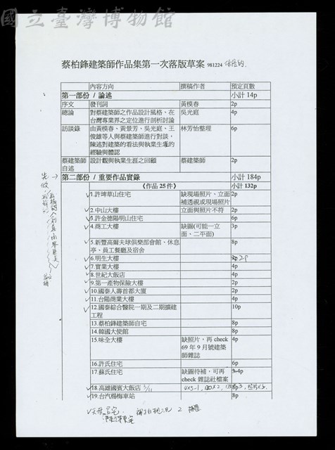 蔡柏鋒建築師作品及第一次落版草案1-1藏品圖，第1張
