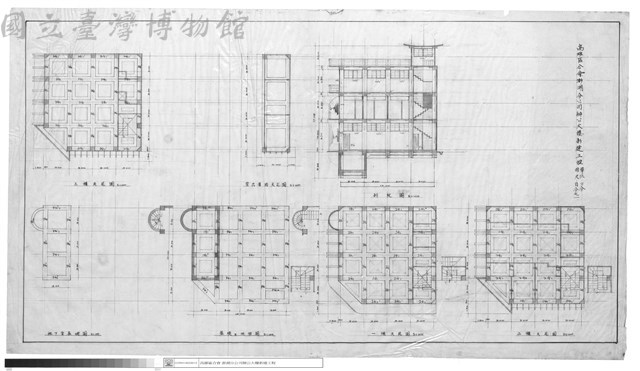 地下室基礎圖、基礎及地梁圖、一~三樓天花圖、突出屋頂天花圖、剖視圖藏品圖，第1張