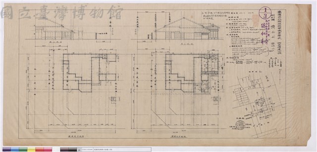 東南立視圖、增建前平面圖、增建後平面圖、面積計算藏品圖，第1張