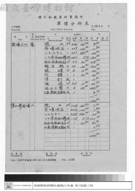 單價分析表藏品圖，第1張