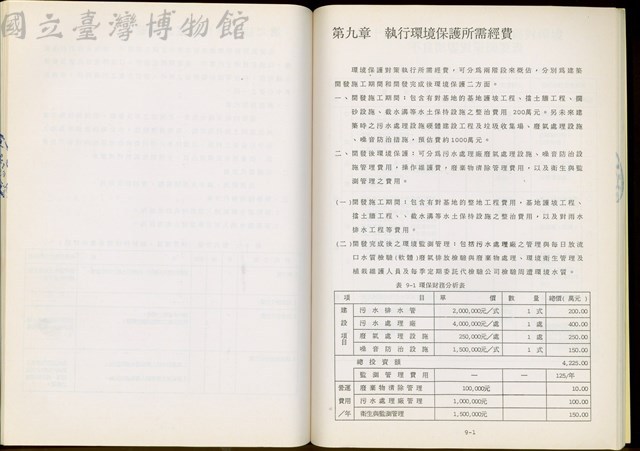 第九章 執行環境保護所需經費藏品圖，第1張
