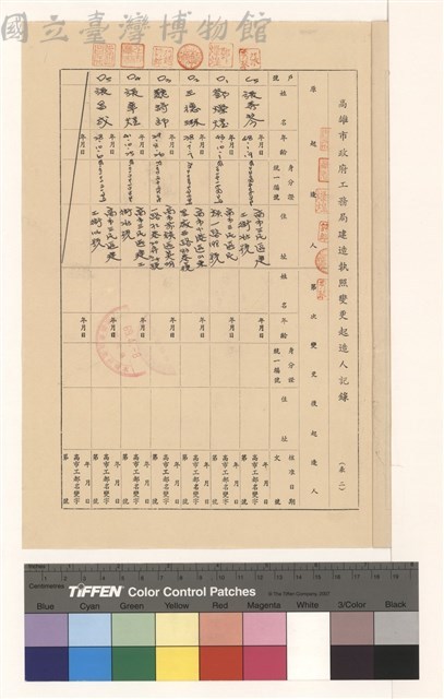 高雄市政府工務局建造執照變更起造人記錄(表二)藏品圖，第1張