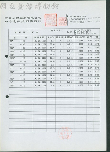 電壓降計算表藏品圖，第1張