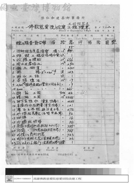 工程預算表藏品圖，第1張