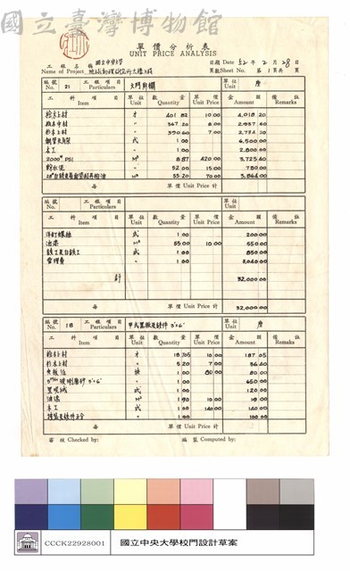 單價分析表藏品圖，第1張