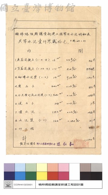 需用水泥明細表藏品圖，第1張