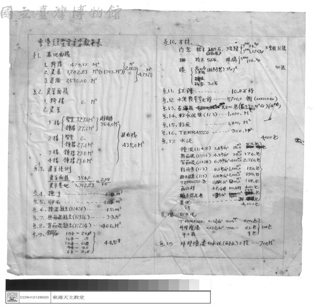 東港天主教堂主要數量表藏品圖，第1張