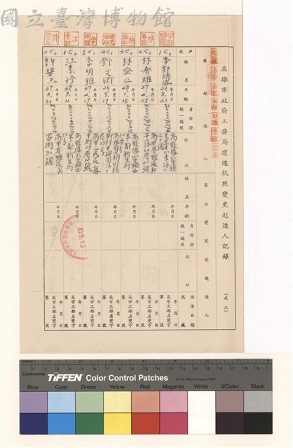 高雄市政府工務局建造執照變更起造人記錄(表二)藏品圖，第1張