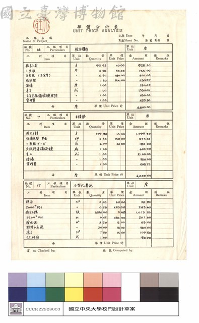 單價分析表藏品圖，第1張