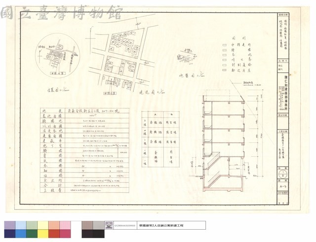 現況圖,位置圖,地盤圖,圖例,縱剖面及面積計算藏品圖，第1張