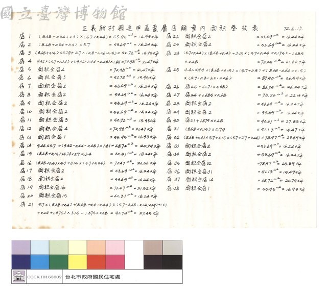 壹層店鋪室內面積參考表藏品圖，第1張