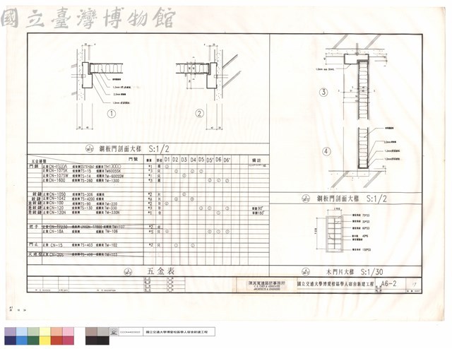鐵板門剖面大樣,五金表,木門片大樣藏品圖，第1張