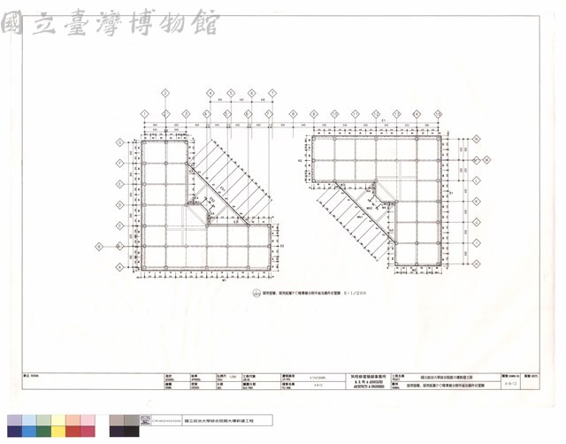 屋突壹層,屋突貳層PC帷幕牆分割平面及鐵件位置圖藏品圖，第1張