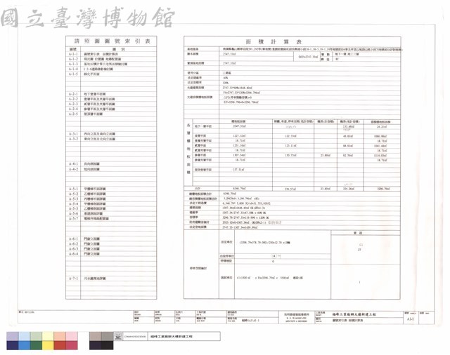 圖號索引表、面積計算表藏品圖，第1張