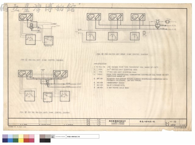 ITEM 1.FAN COIL UNIT 3-WAY CONTROL DIAGRAM,ITEM 2.FOR TWO FAN COIL UNIT 3-WAY CONTROL DIAGRAM,ITEM 3.FOR FAN COIL UNIT GROUP  3-WAY CONTROL DIAGRAM藏品圖，第1張