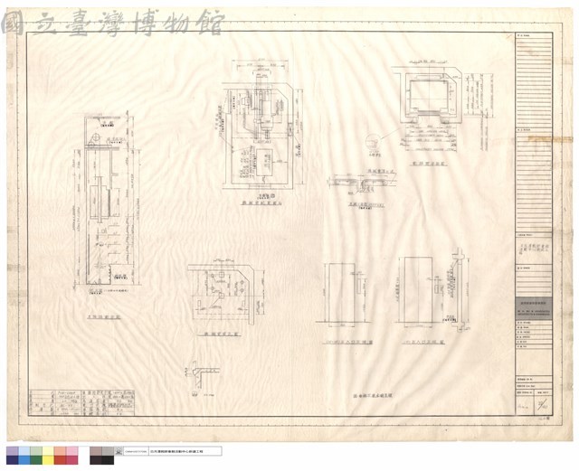 昇降路斷面圖,機械室配置圖,機械室留孔圖,電梯間平面圖,吊鉤,1F~6F出入口正視圖藏品圖，第1張