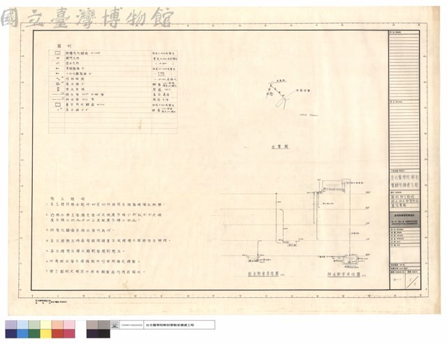 圖例、施工說明、給水、排水幹管昇位圖、位置圖藏品圖，第1張