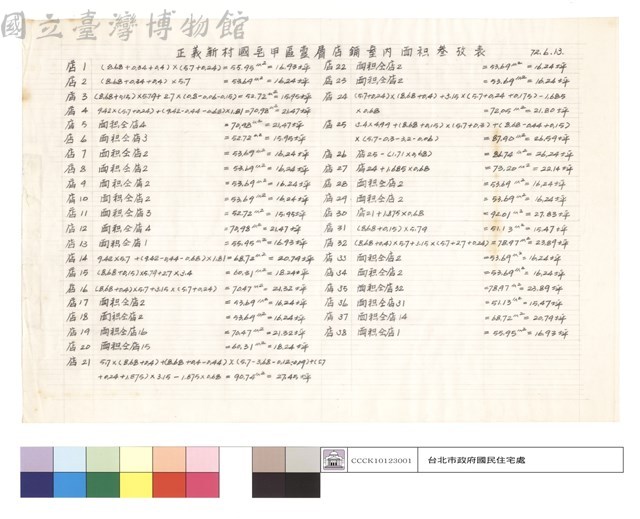 壹層店鋪室內面積參考表藏品圖，第1張