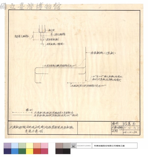 利東紡織股份有限公司楊梅廠漿紗間吊架鋼軌變更示意圖藏品圖，第1張