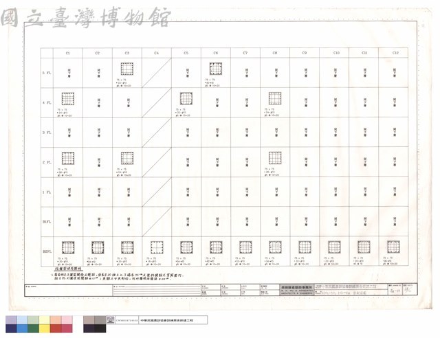 B2FL~5FL之C1~C12柱配筋圖藏品圖，第1張