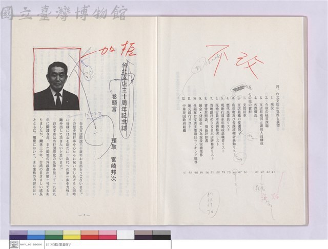 (目錄)、台北支店三十周年紀念誌藏品圖，第1張