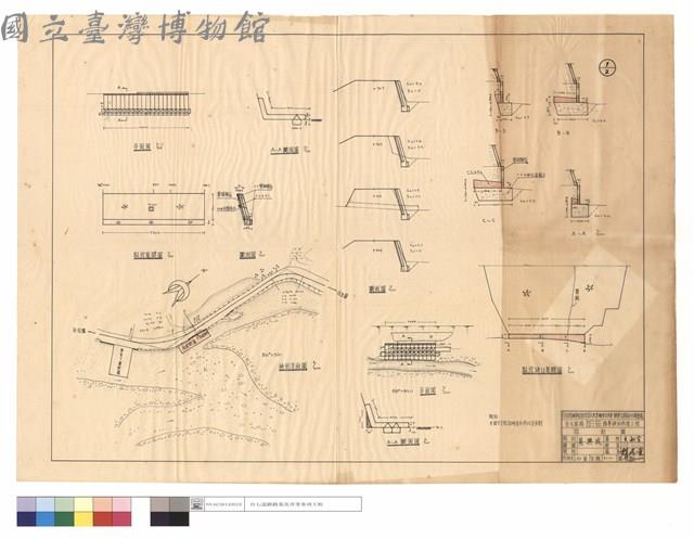 地形平面,平面圖、駁坎展開,缺口展開圖、A-A,斷面,斷面圖、A-A~D-D藏品圖，第1張