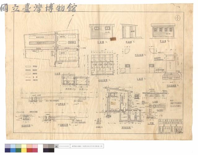 平,正,側,背面圖、地基,RB圖、4,2M路斷面,暗溝斷面圖、廁所平,斷面,FG'斷面圖、S1,RB,C1詳圖、門柱平,立面圖,柱詳細圖藏品圖，第1張