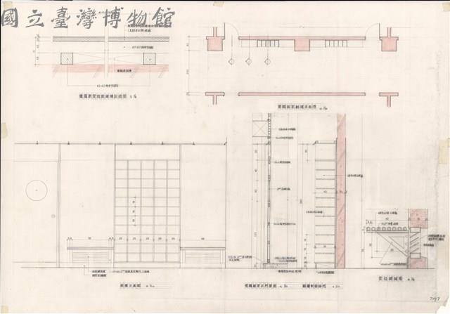 (電腦教室地板線槽剖面圖. 電腦教室鞋櫃平面圖. 鞋櫃立面圖. 電腦教室木門詳圗. 鞋櫃剖面詳圗. 座位詳細圗)藏品圖，第1張