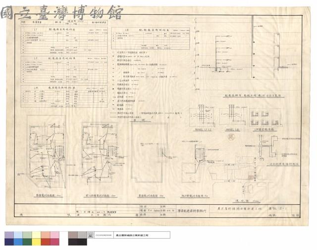 圖例,配電箱幹線.電視天線.電話.升位示意圖,PANEL L1.L2,PANEL LB,LM集合電表箱,送水邦浦電源控制器,現況圖,地下室電燈平面圖,屋頂電燈平面圖,壹~肆樓電燈平面圖藏品圖，第1張