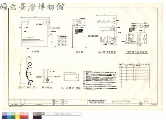 立面圖.剖面圖.NAP捲門電動機.捲門操作系統說明.AC-3鍍鋅門軌.AC-3鍍鋅門片.鍍鋅底座藏品圖，第1張
