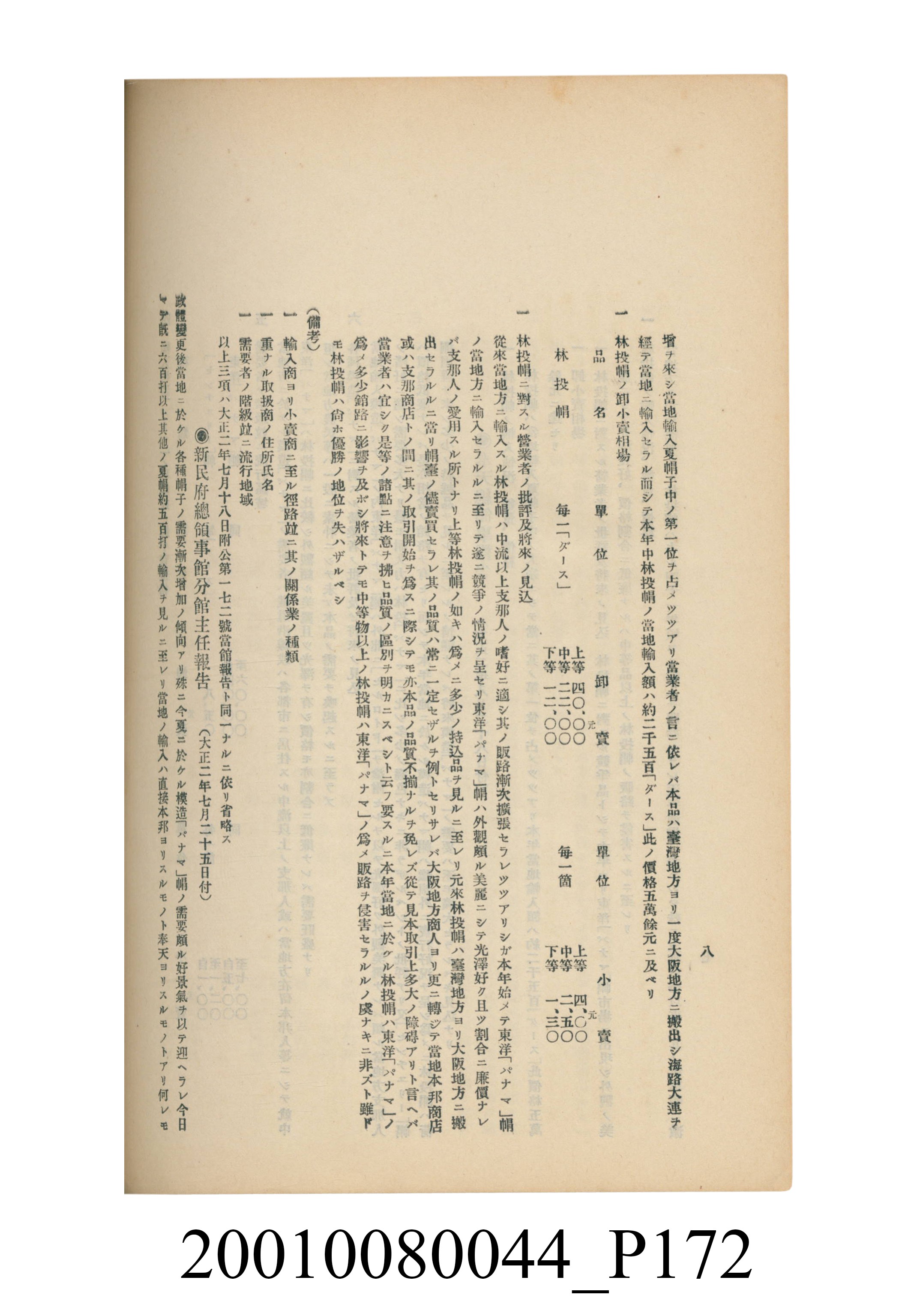 臺灣總督府民政部殖產局發行《林投帽製造業調查》 (共254張)