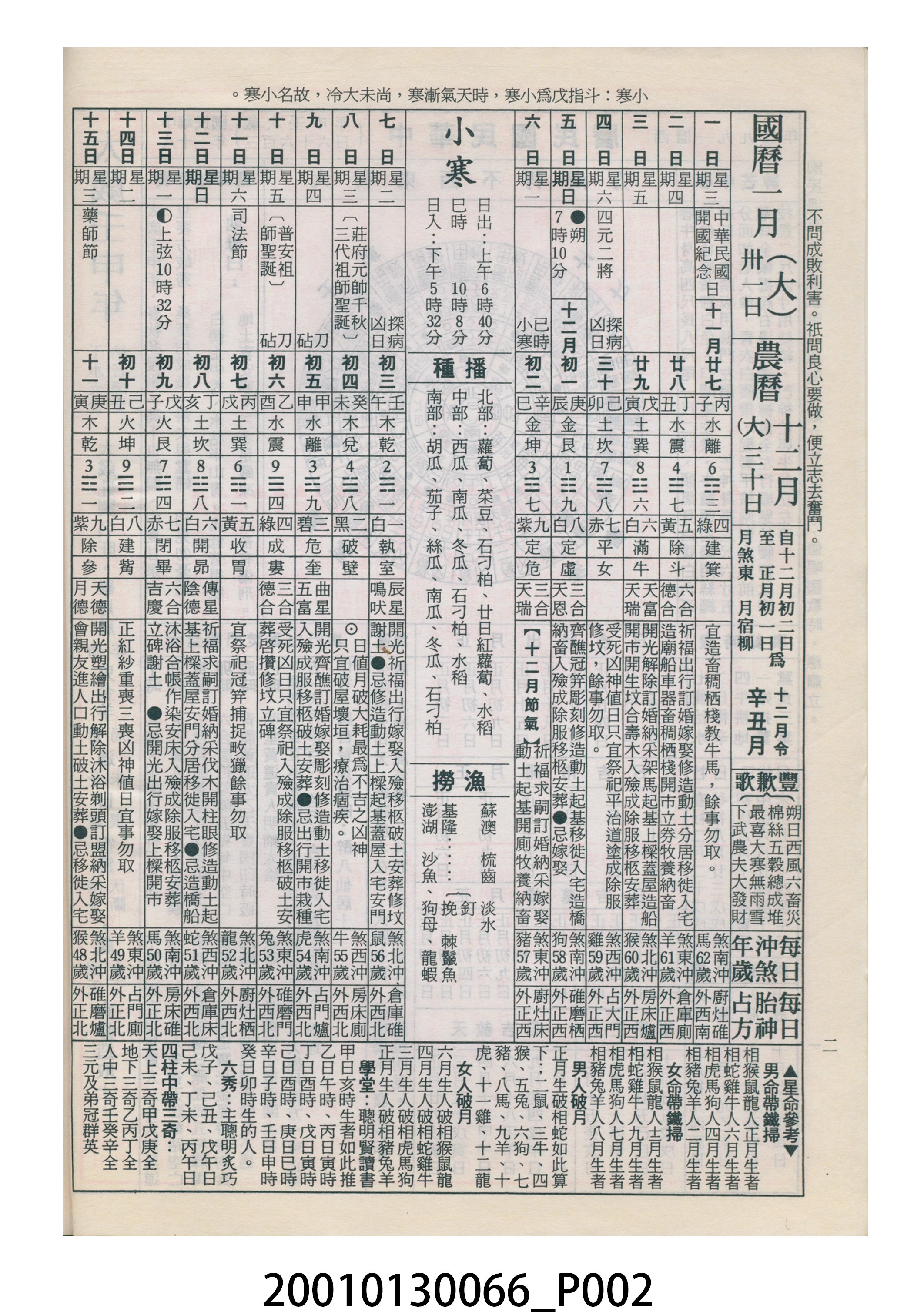 民國八十一年歲次壬申《中國民曆》 (共8張)