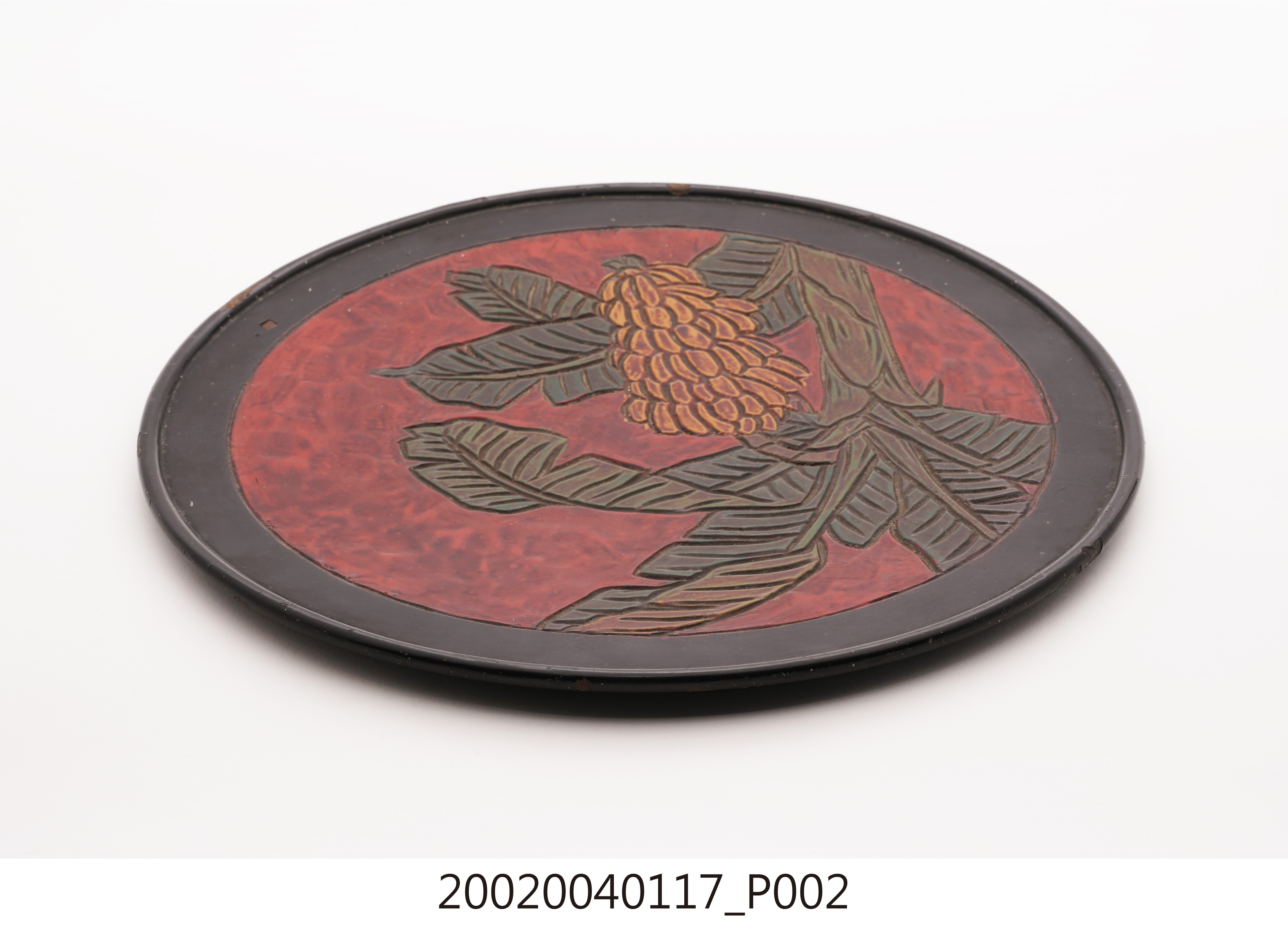 木胎雕刻彩繪磨顯香蕉在欉黃蓬萊塗圓型盤 (共10張)