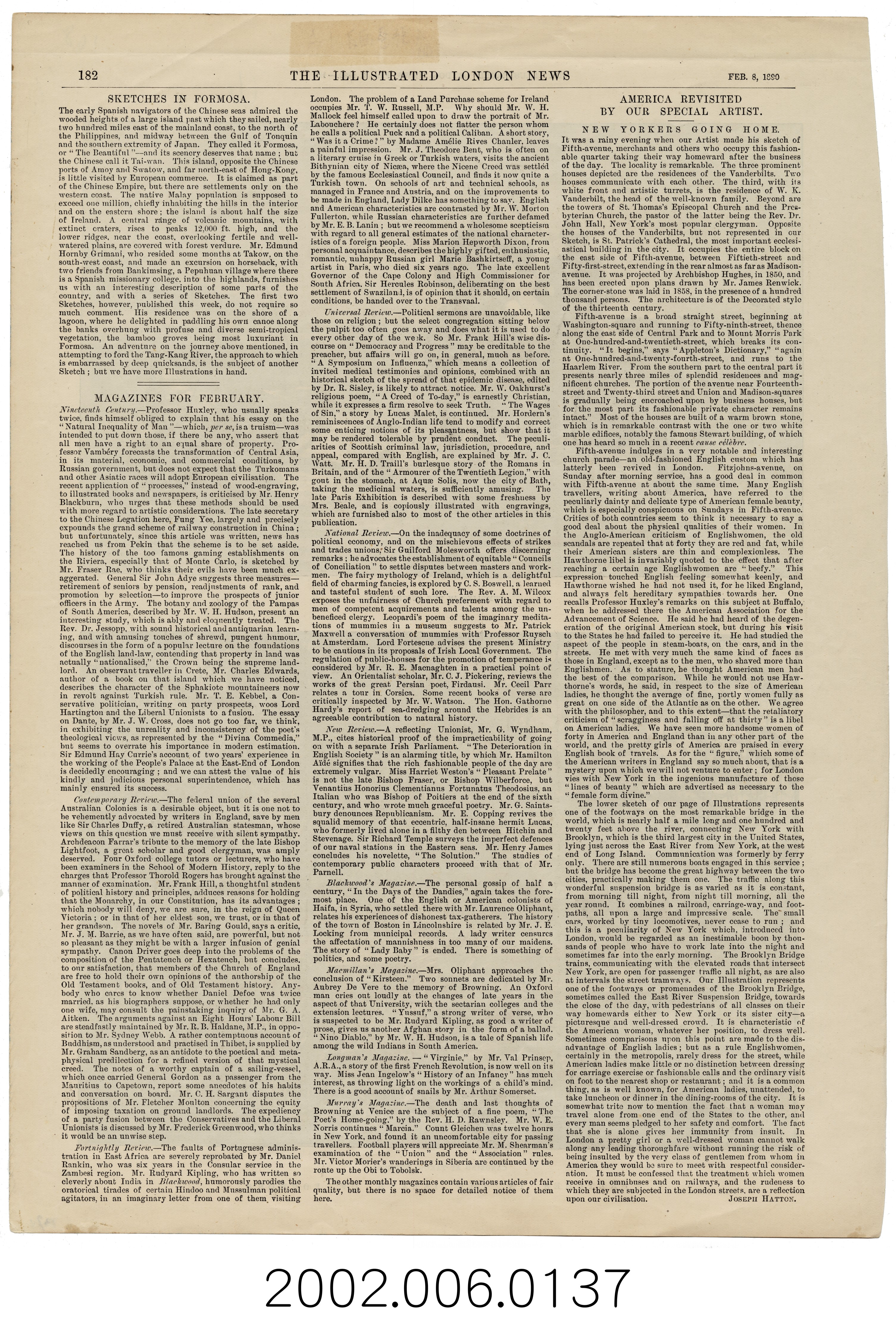 1890年2月8日《倫敦新聞畫報》之〈速寫福爾摩沙 1〉 (共5張)