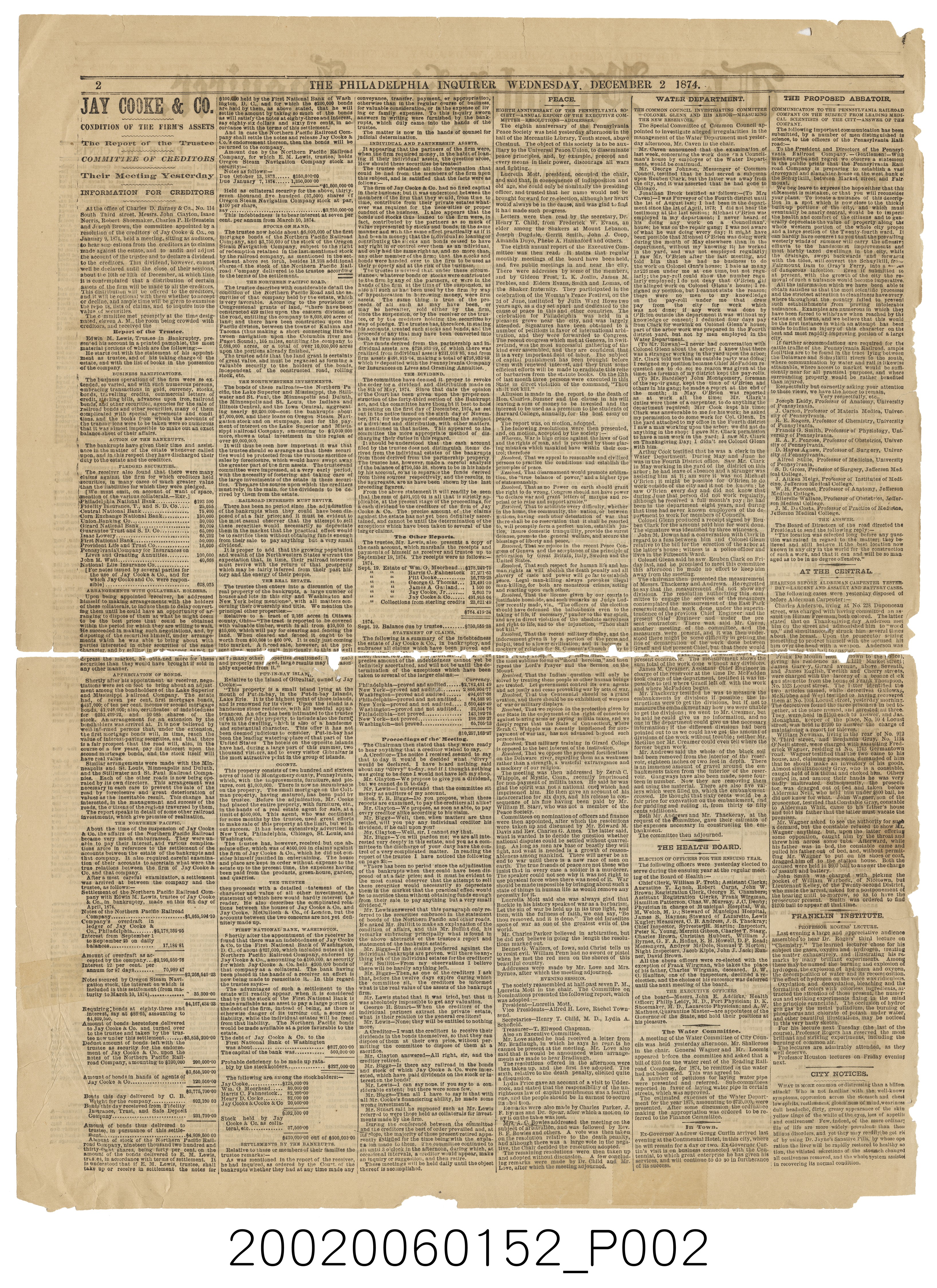 《費城詢問報》1874年12月2日散頁 (共5張)
