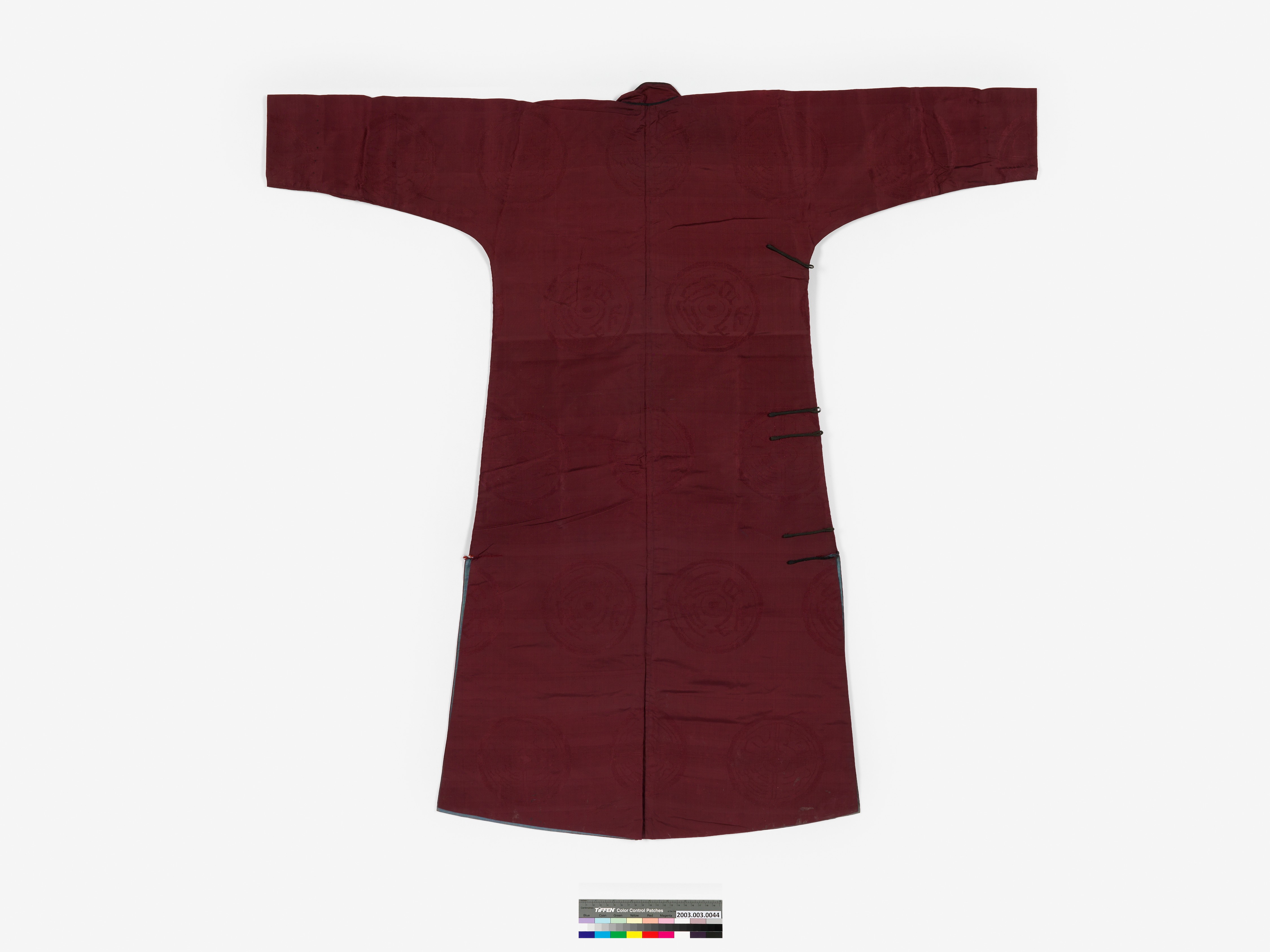 磚紅絲質團花立領大襟男長袍 (共7張)